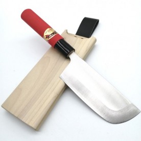 江戸菊水 ステン野菜収穫包丁 特殊鋼割込 120ｍｍ 赤シノギ柄 磁石付木鞘入