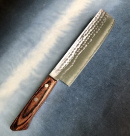 越前中庄　ステンDPゴールド鎚目打　薄刃　ﾏﾎｶﾞﾆｰ柄　165ｍｍ